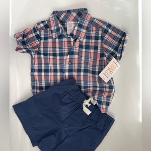 Carters Just One You Navy Coral Plaid Button Down and Shorts Baby 12m